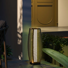 Solar Floor Lamp, Outdoor Rattan Garden Lantern Pathway Light & Decorative Driveway Lighting with Auto LED Lights, Sand