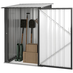 Outdoor 3.3' x 3.4' Lean-to Garden Storage Shed, Galvanized Steel Tool House with Lockable Door for Patio, Dark Gray