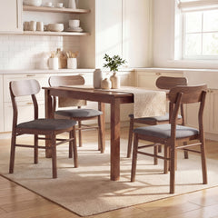 Set of 4 Dining Chairs, Upholstered Dining Room Chairs with Rubberwood Legs and Padded Seat for Kitchen, Gray
