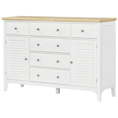 Sideboard Buffet Cabinet with Storage Drawers, Rubber Wood Top and Adjustable Shelves, Coffee Bar Cabinet, White
