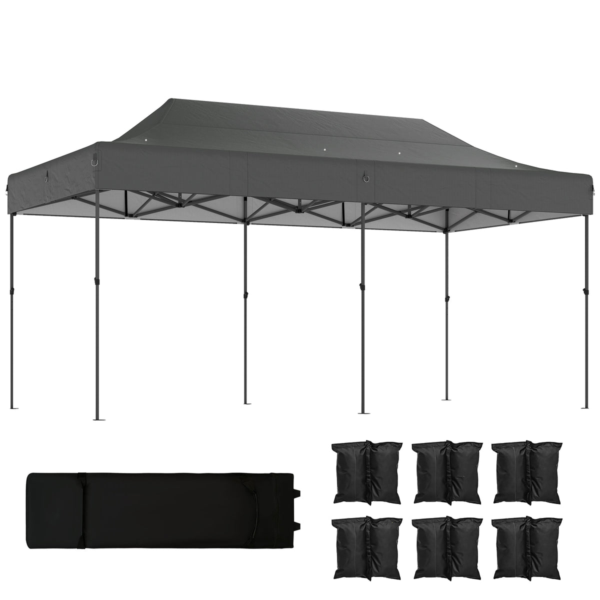 10 x 20 ft Pop Up Canopy Tent, Heavy Duty UPF50+ Outdoor Portable Instant Canopy Shelter with Wheeled Bag, Dark Gray
