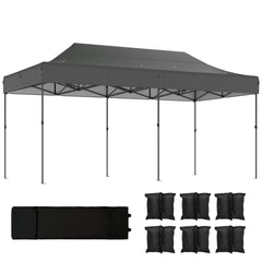 10 x 20 ft Pop Up Canopy Tent, Heavy Duty UPF50+ Outdoor Portable Instant Canopy Shelter with Wheeled Bag, Dark Gray