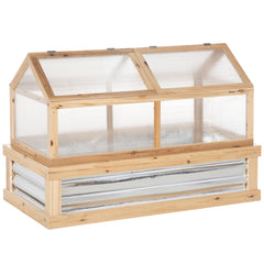 Raised Garden Flower Bed Kit w/ Greenhouse, Wooden Cold Frame Planter, Natural