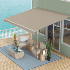 13' x 8' Retractable Awning, Patio Awnings, Sunshade Shelter w/ Manual Crank Handle, UV & Water-Resistant Fabric and Aluminum Frame for Deck, Balcony, Yard, Beige