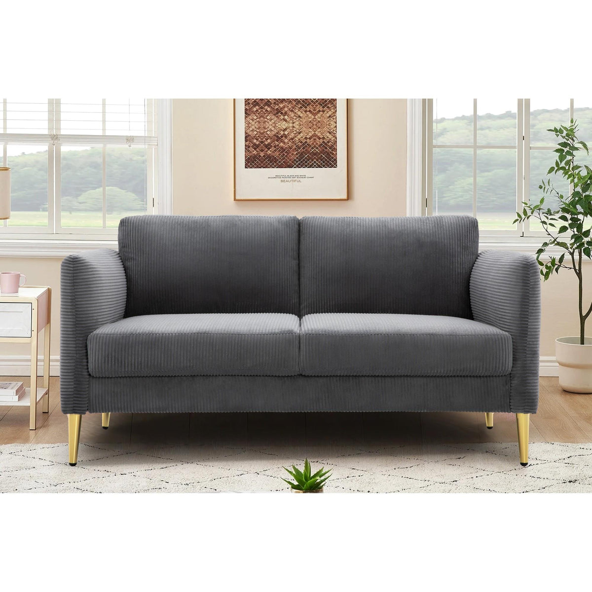 60.63" Wide Modern Corduroy Loveseat, Plush Upholstered Cushions, Solid Wood Frame, Compact Living Room and Apartment Furniture