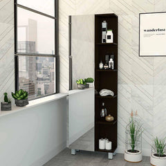 Wenge 5-Shelf Linen Cabinet with Mirror