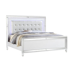 Utopia King Size Upholstered LED Bed made with wood in White Color