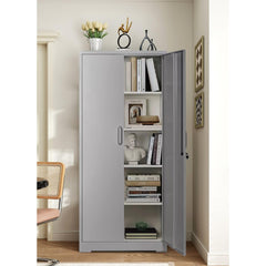 Apocalypse Furniture Direct Ironclad 71" Metal Storage Cabinet with Locking Doors and 4 Adjustable Shelves, Heavy-Duty Steel Cabinet for Garage, Laundry, Office, or Warehouse, Gray
