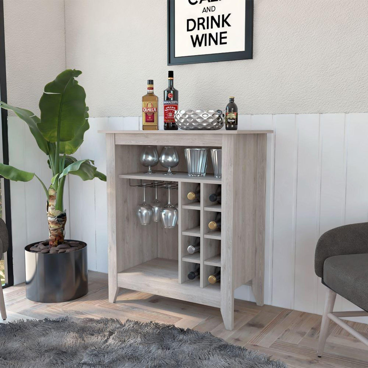 Millennium Canaan 6-Bottle 1-Drawer 1-Shelf Bar Cabinet Light Grey