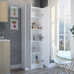 Valhalla Pantry Cabinet, Five Shelves, Double Door Cabinet -White