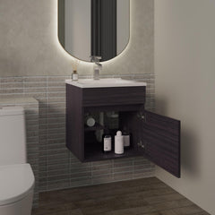 Quasar 18" Wide Floating Bathroom Vanity, With One Cabinet And Two Shelves, Black
