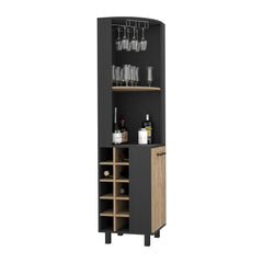 Asteroid Bar Single Door Cabinet Two Shelves, Ten Built-in Wine Rack, Two Interior Shelves, Black / Pine