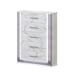 Diary Chest – Marble-Patterned Drawers with LED Side Panels and Metallic Trim for Spacious, Stylish Bedroom Organization
