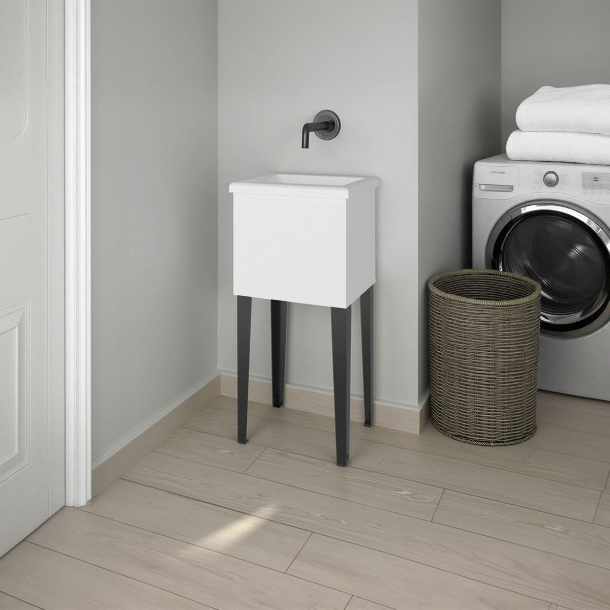 Earth Utility Tub with 4 Legs and Large Wash Basin, White / Black Wengue