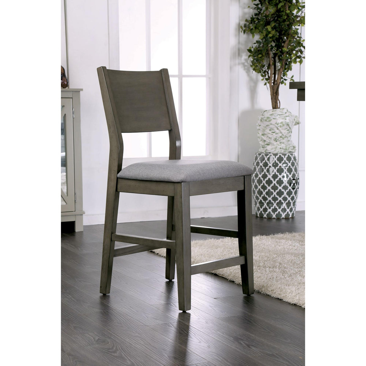 Contemporary Gray Set of 2pc High Chairs Padded Fabric Cushions Counter Height Chairs Dining Room Furniture