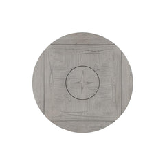 1pc Farmhouse Contemporary Counter Height Table with Storage Single Pedestal Round Black Gray Natural Grain Integrated Turntable Drop Leaves and Built-in Shelving