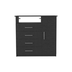Harmony 4 Drawer Dresser, Single Door Cabinet, One Open Shelf, Superior Top -Black