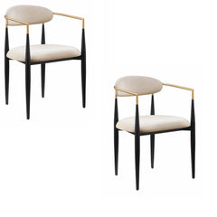 Supernova 21 Inch Dining Chairs Set of 2, Taupe Fabric, Foam Padded, Gold and Black Metal