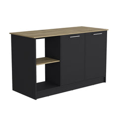 Poem Kitchen Island with Large Top Surface, Double Door Cabinet, and Open Shelves Black / Macadamia