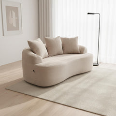 65.35" Curved Loveseat Sofa with Pocket Spring Cushions for Soft Seating, Small Space Couch with 3 Throw Pillows, No Assembly Needed, Beige