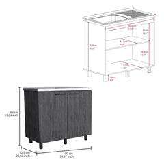 Pulsar 2 Utility Sink with Cabinet, Stainless Steel Countertop, Interior Shelf Smokey Oak