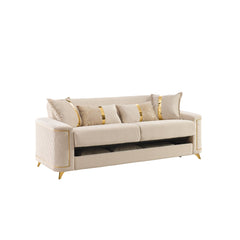 Celestia Modern Sofa in Ivory with Solid Birch Wood Frame, Pocket Coil Cushioning and Stainless Steel Legs