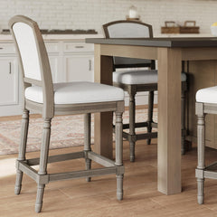 26" Weathered Gray Counter-Height Bar Stool with Gray Upholstered Seat and Back, 1PC