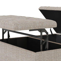 Aeneas 36 inch Wide Coffee Table Storage Ottoman in Platinum Tweed Look Fabric