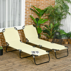 2 Piece Folding Chaise Lounge Pool Chairs, Outdoor Sun Tanning Chairs , Steel Frame for Beach, Yard, Patio, Beige