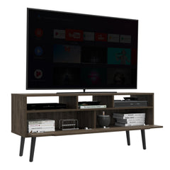 Tv Stand for TV´s up 52", Three Open Shelves, Two Flexible Drawers, Dark Walnut