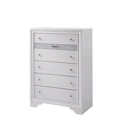 Contemporary Style 1pc Chest  Hidden Jewelry Drawer English Dovetail Drawers Silver Knobs White Finish Bedroom Furniture
