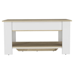 Storage Table Polgon, Extendable Table Shelf, Lower Shelf, Light Oak / White Finish