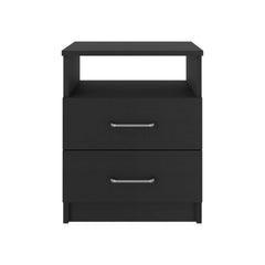 Pulsar Nightstand , End Table, Side Table Superior Top, Two Drawers, One Shelf -Black