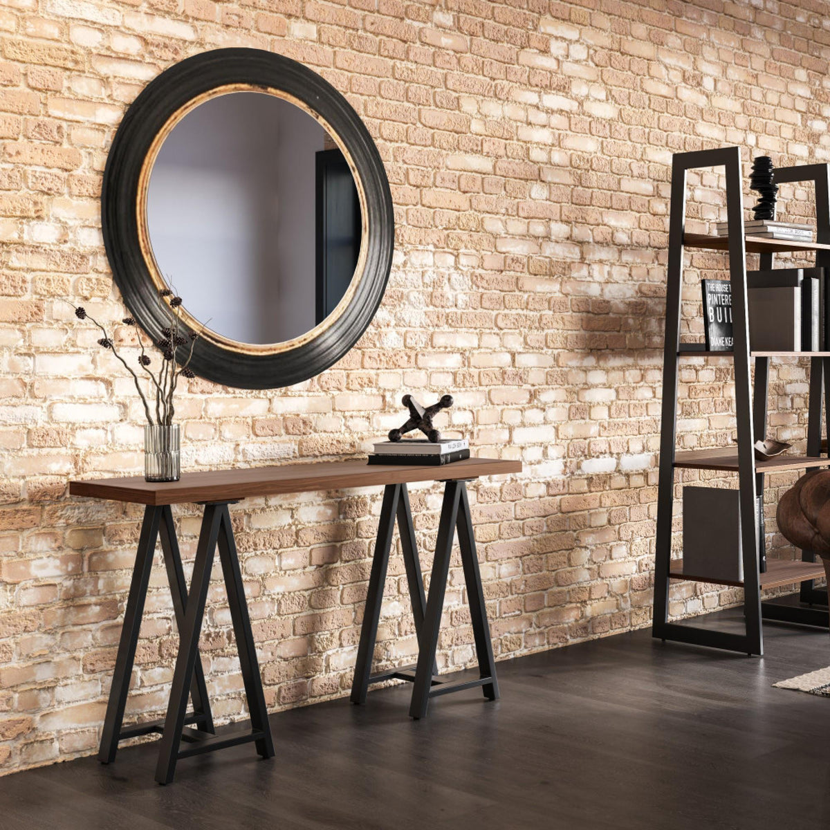 Crest - Solid Walnut Veneer and Metal Console Sofa Table - Walnut