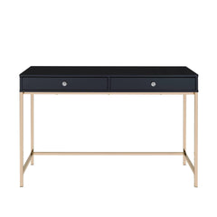 Black High Gloss and Gold 2-drawer Writing Desk