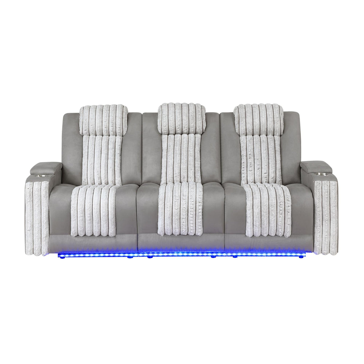 Epic Grey Power Reclining Sofa with Power Headrest, LED and Drop Down Table with reading Light