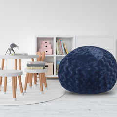 Faux Fur Bean Bag Chair, Navy-4ft Cozy and Stretchable Fabric Lounger for Children and Adults with Easy-Clean Cover, Comfortable Faux Fur Seating for Bedrooms, Filled with Shredded and Memory Foam.