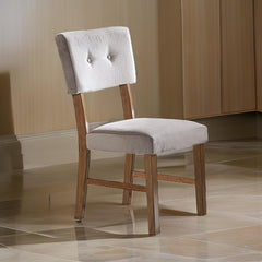 Legend 25 Inch Set of 2 Side Dining Chairs, Tufted Gray Polyester, Brown