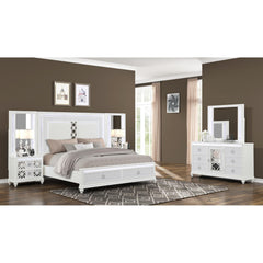 Hades Queen 4Pc Bedroom Set with Mirror Top Nightstand made with wood, Footboard Drawers in White