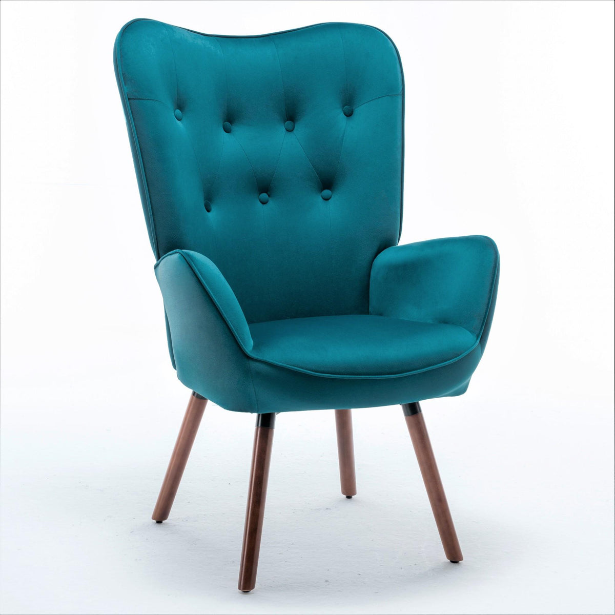 Mid-Century Modern Wingback Accent Chair, Button-Tufted Polyester Fabric Armchair with Solid Wood Splayed Legs for Living Room Bedroom Home Office