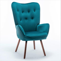 Mid-Century Modern Wingback Accent Chair, Button-Tufted Polyester Fabric Armchair with Solid Wood Splayed Legs for Living Room Bedroom Home Office