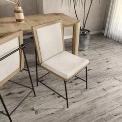 Contemporary Style 2pc Side Chair Upholstered Seat And Back Metal Leg Oak And Beige Finish Dining Finish