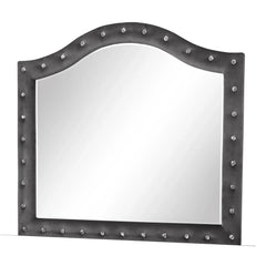 Story Modern Style Crystal Tufted Upholstery Mirror finished with Velvet Fabric made with Wood in Gray (INCLUDES MIRROR ONLY)