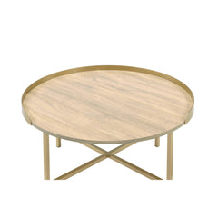 Modern Aesthetic 1pc Round Coffee Table Gold Finish Living Room Furniture, Cross Bar Metal Base