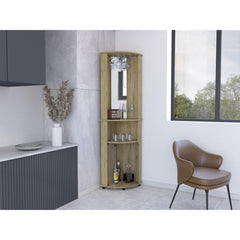 Meteor 75" H Mirrored Corner Bar Cabinet, With Glass Doors, Two Shelves and Stemware