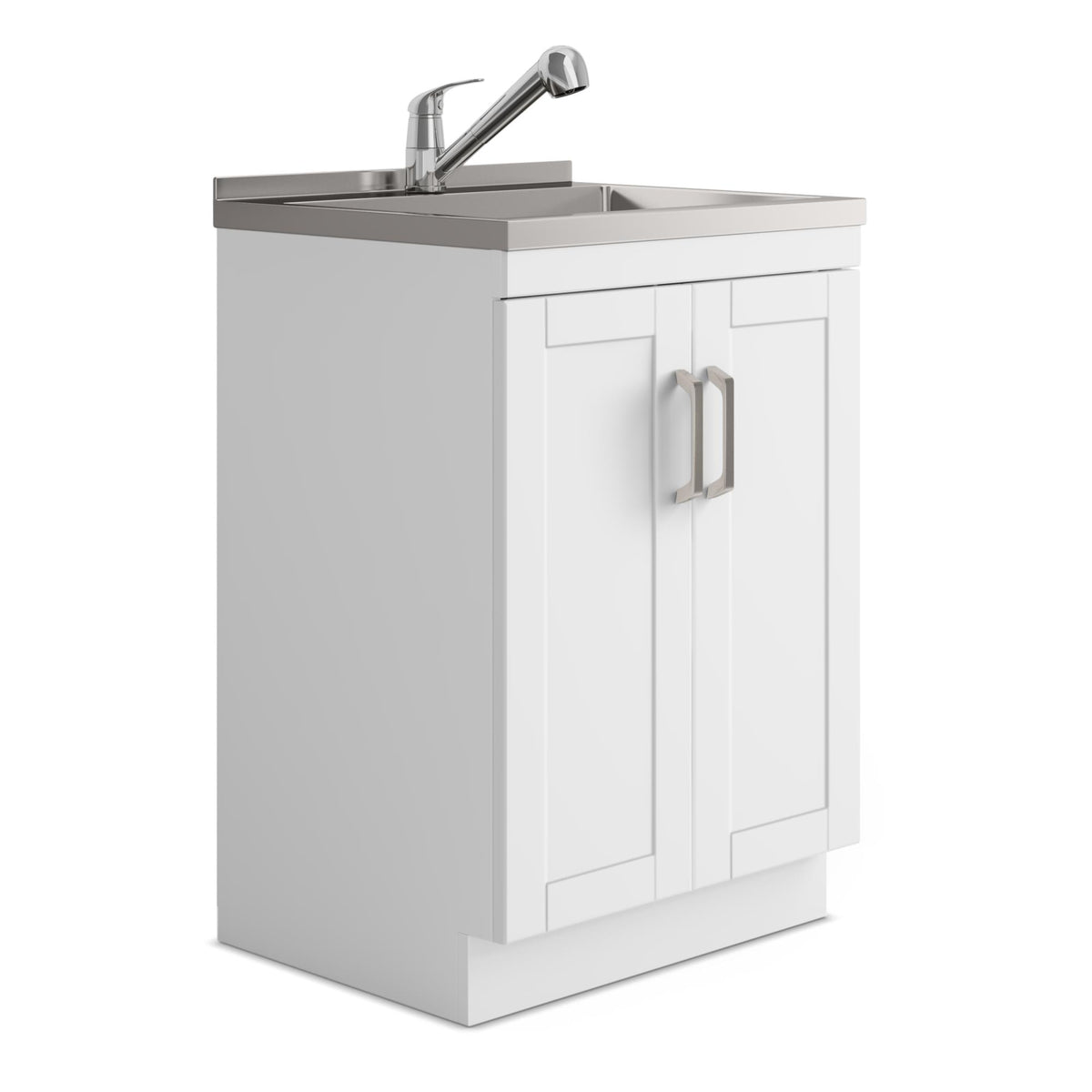 Poem - 24" Laundry Cabinet with Faucet and Stainless Steel Sink - White