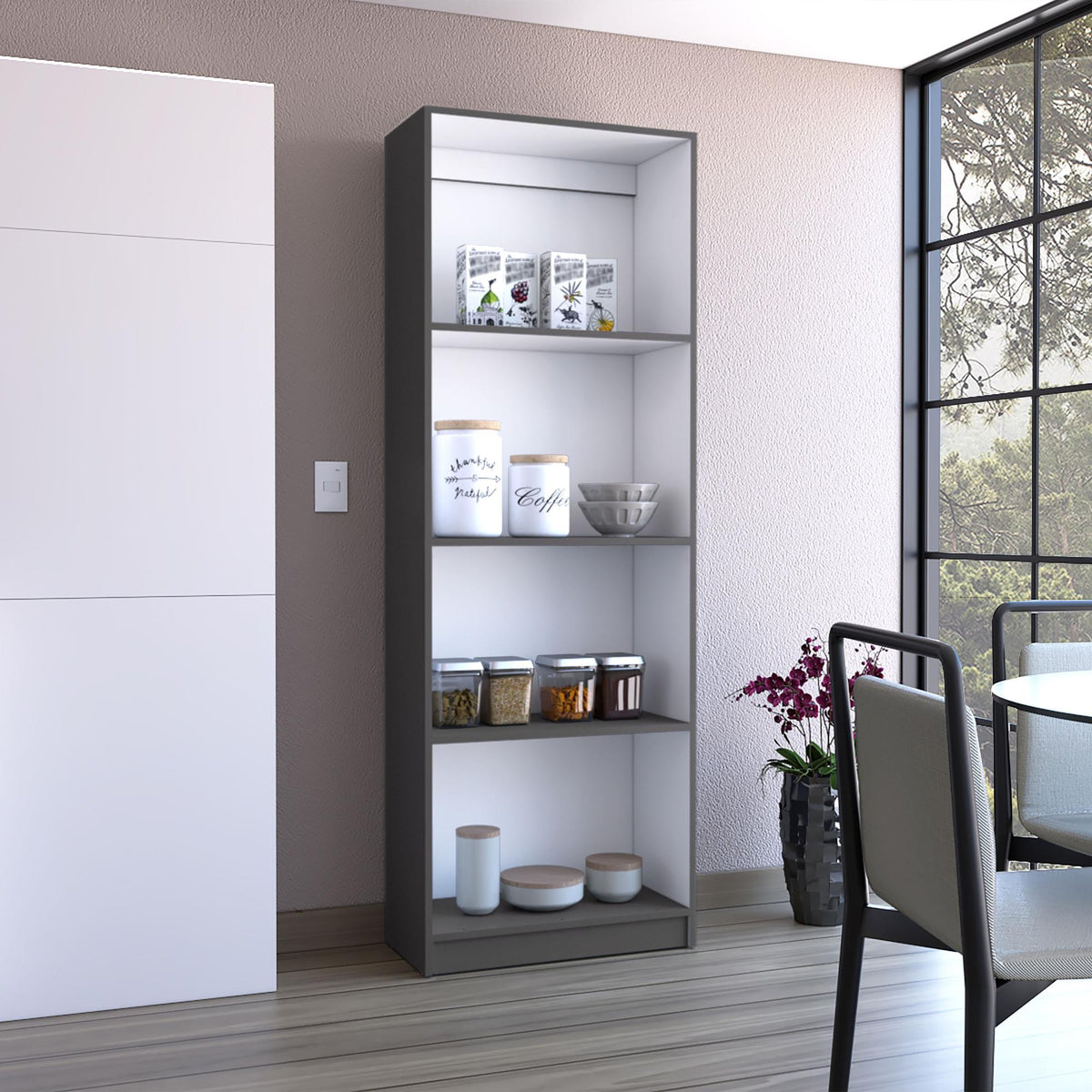 Bookcase with Spacious Tier-Shelving Design, Matt Gray / White