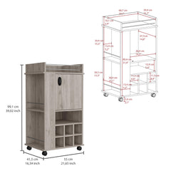 Fable Bar Cart with Cabinet, 6 Built-in Wine Rack and Casters