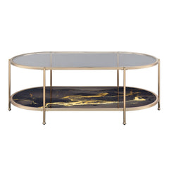 Apex Black Marble Print, Glass & Champagne Finish Coffee Table