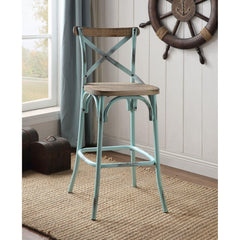 Nebula Antique Turquoise & Antique Oak Finish Bar Chair